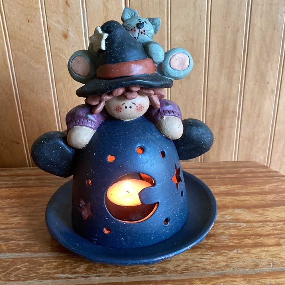 Black Ceramic Witch Hat Candle Holder